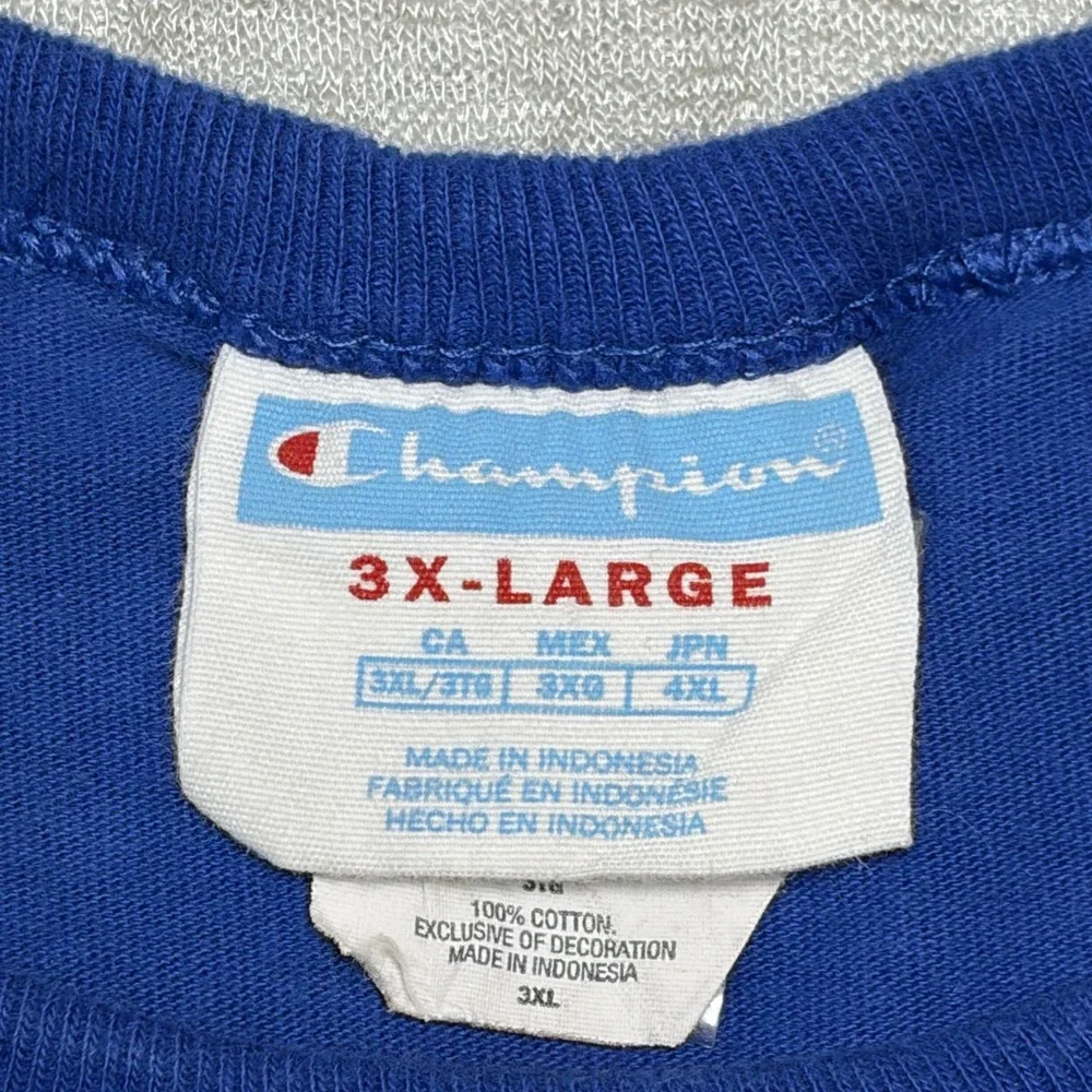 Champion Mens T-Shirt 3XL Blue Script Logo Graphic Short Sleeve Cotton Tee - Picture 3 of 8